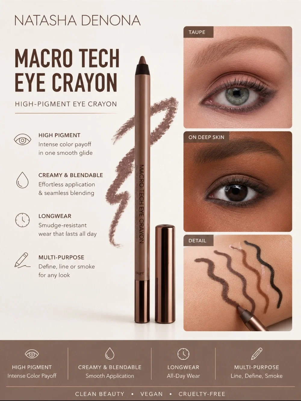 Taupe Natasha Denona Macro Tech Eyeliner Crayon